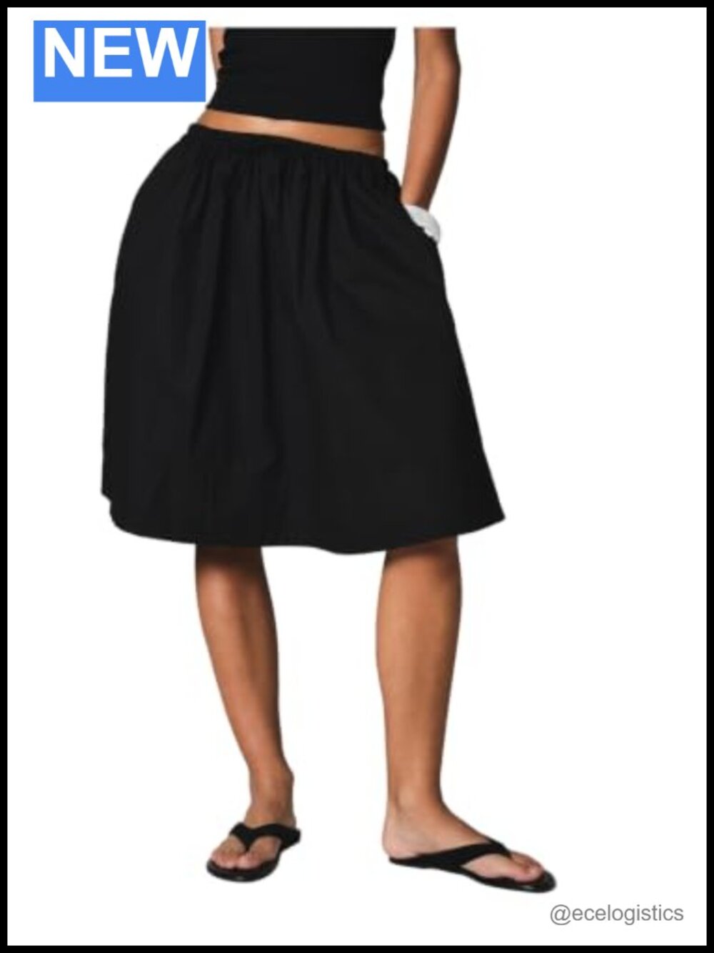 Flared A-Line Midi Skirt with Pockets Soft No Stretch Loose Fit